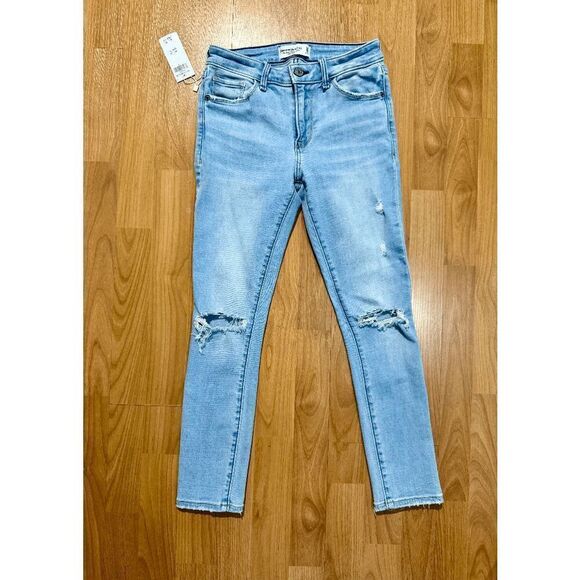 Abercrombie & Fitch Women’s The Super Skinny Mid-Rise Distressed Jeans Blue - Picture 1 of 7